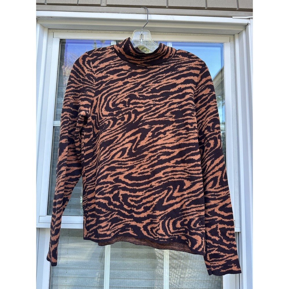 Ann Taylor Women's Medium tiger Mock Neck Pullover Knit Sweater Cozy Soft